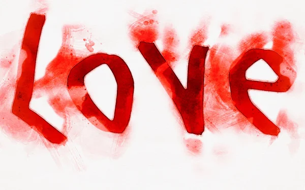 Láska napsaná červenými písmeny ve akvarel — Stock fotografie