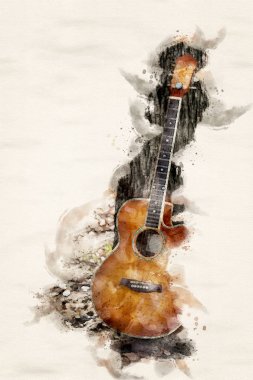 suluboya ağaç üzerine eğilerek gitar
