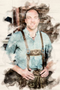 Bavyera şortlarla genç adam