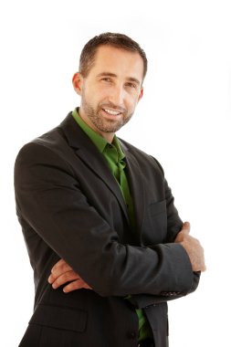 yakışıklı işadamı bir takım elbise ve gülümsüyor ayakta