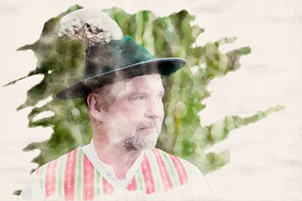 Portrait of a bavarian man with a hat outdoors — Stock Photo, Image