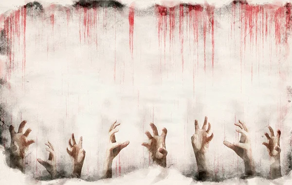 Blodig vägg med skrämmande händer — Stockfoto