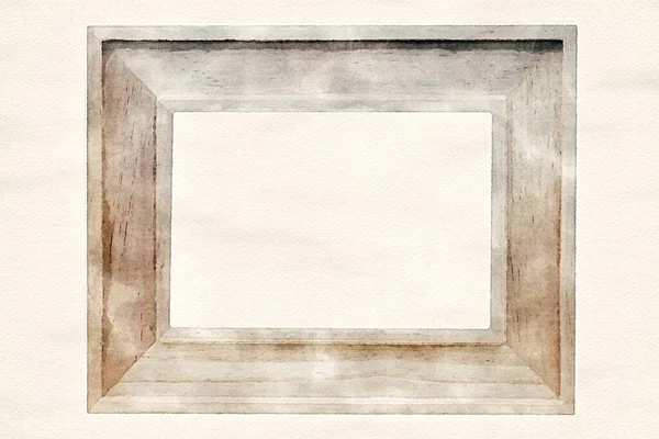 褐色木制相框 白色背景 水彩画 — 图库照片