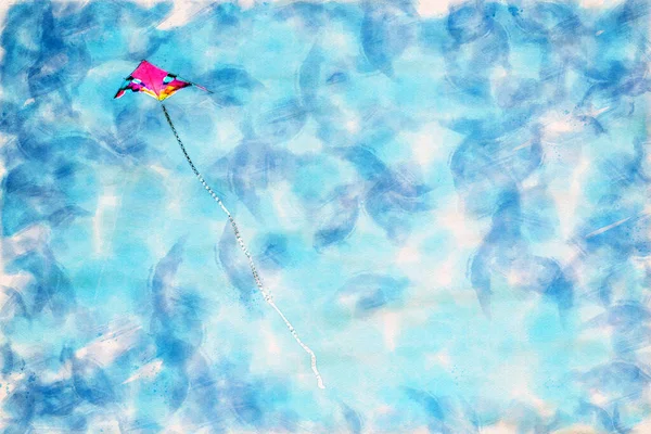Cerf Volant Coloré Dans Ciel Bleu Aquarelle — Photo