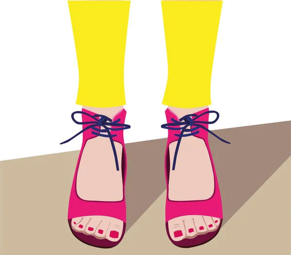穿着鲜艳的黄色腿和凉鞋的女人的腿 背景是白色的 — 图库矢量图片