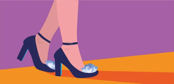 Красивые Женские Ноги Туфлях Высоких Каблуках Фиолетовом Фоне — стоковый вектор