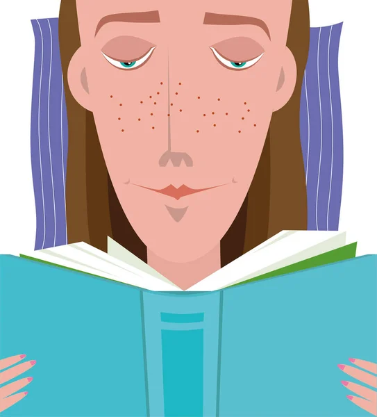 Νεαρή Γυναίκα Διαβάζει Στο Κρεβάτι Πριν Κοιμηθεί — Διανυσματικό Αρχείο