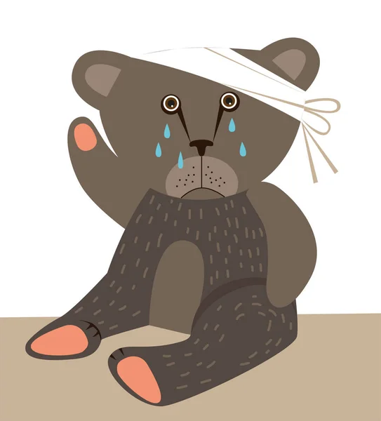 Teddy Bear Bandaged Head Tears — Stock Vector