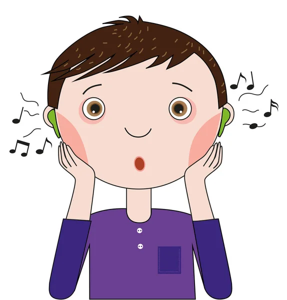 Αγόρι Ακουστικά Και Μουσική Έκπληκτη Φάτσα — Διανυσματικό Αρχείο