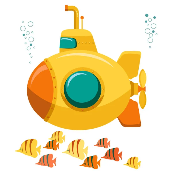 Yellow Submarine undersea. Vector — Stock Vector