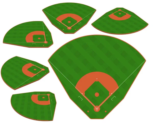 Champ vert de baseball avec vecteur de marquage de ligne blanche — Image vectorielle