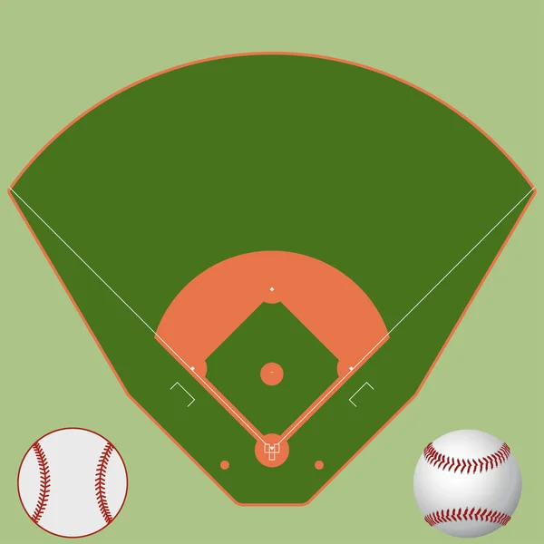 Campo verde de beisebol com vetor de marcação de linha branca — Vetor de Stock