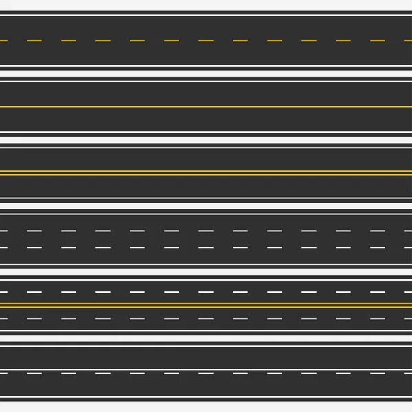 Δρόμος άσφαλτος αυτοκινητόδρομο σήμανση. Οριζόντια ευθεία χωρίς συγκόλληση λουρίδες. — Διανυσματικό Αρχείο