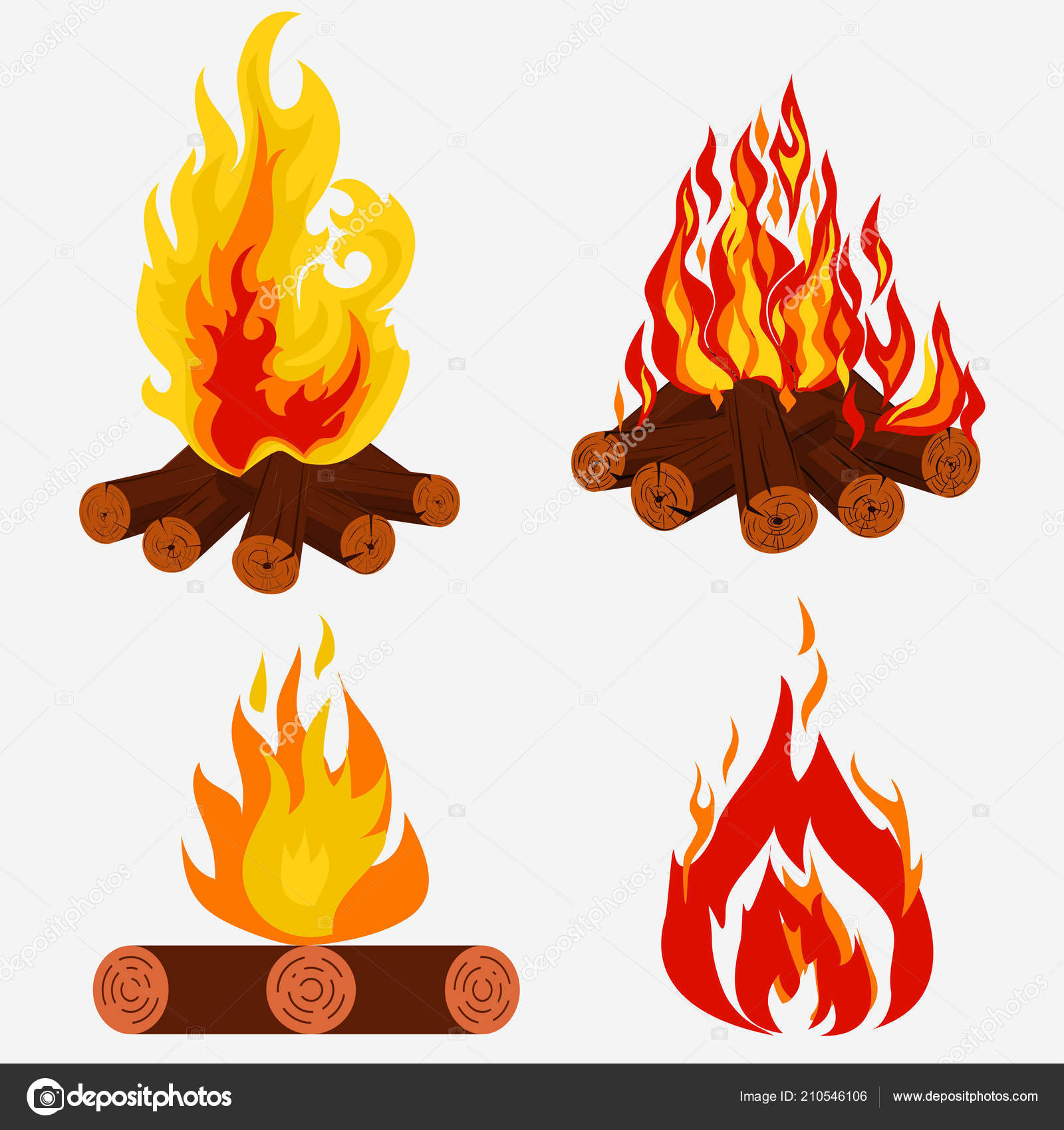 Bonfire Set Camping Fire Collection Burning Woodpile Vector Vector Image By C Ambassador80 Vector Stock 210546106