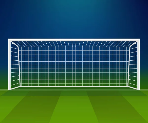 Voetbal Goal, voetbal doelpaal met net op de achtergrond van een stadion. — Stockvector