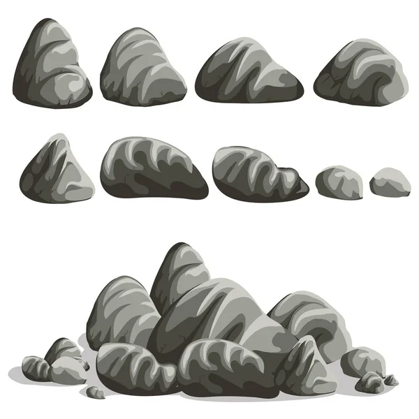 Rock stone cartoon in flat style. Set of different boulders — Stock Vector