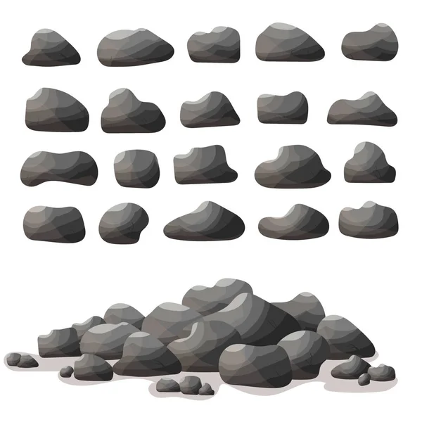 Caricatura de piedra de roca en estilo plano. Conjunto de diferentes rocas — Archivo Imágenes Vectoriales