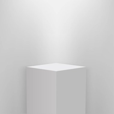 Ürün tanıtımı podyum, beyaz sahne, boş beyaz Kaide, boş şablon mockup. vektör