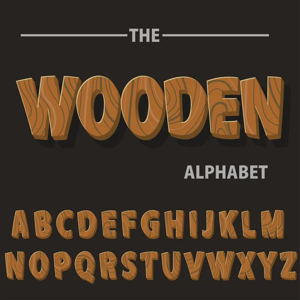 Houten alfabet, houten retro lettertype brieven voor tekstberichten. Vector — Stockvector