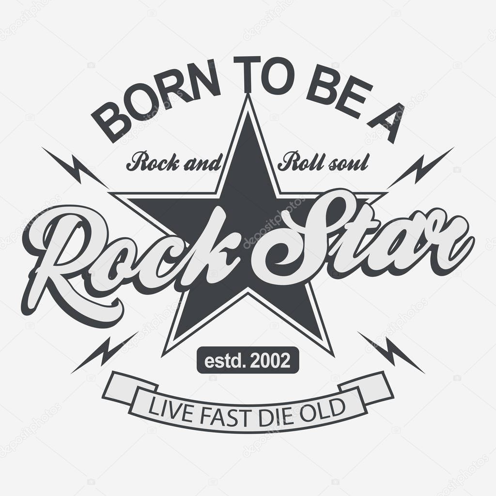 Rock Star print for card or t-shirt, hipster retro badge. Vector