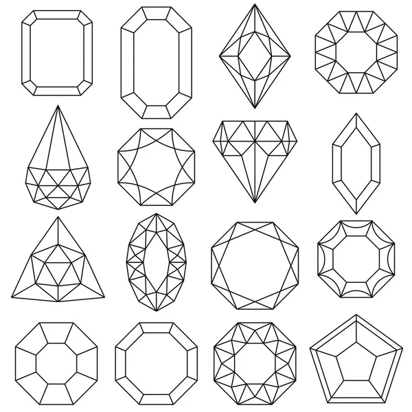 보석 세트, 보석 및 다이아몬드 개요 디자인. 벡터 — 스톡 벡터