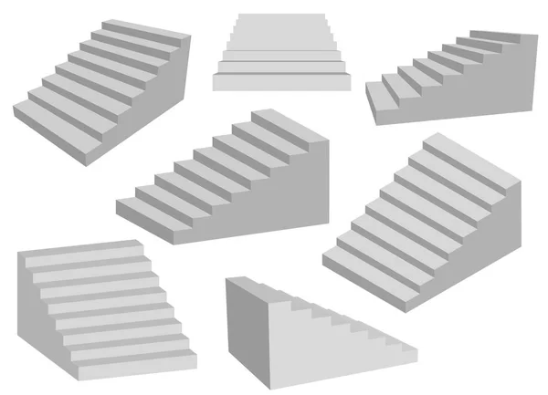 Schody wewnętrzne 3d. Szary schody realistyczne ilustracje, wektor — Wektor stockowy