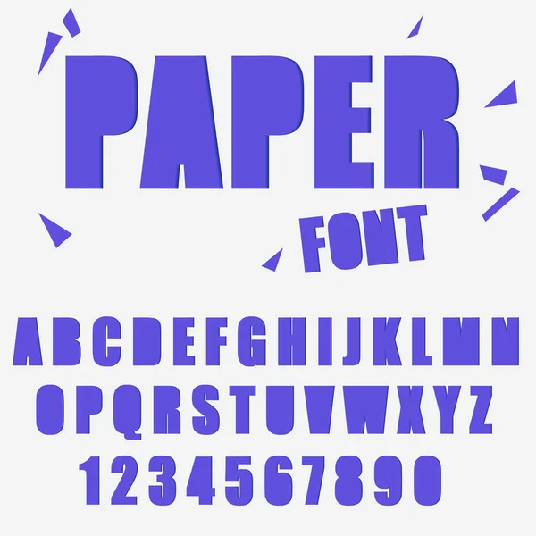Papier knippen alfabet, letters en cijfers lettertype typografie. — Stockvector