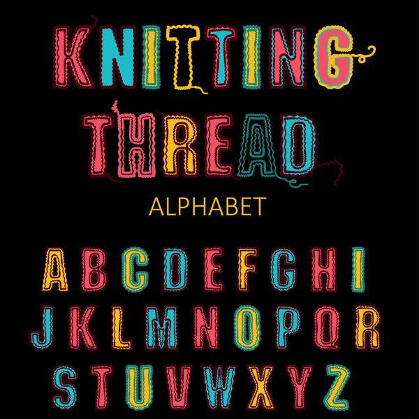 Knitting font, fairisle thread abc. Embroidered hand drawn alphabet — Stock Vector