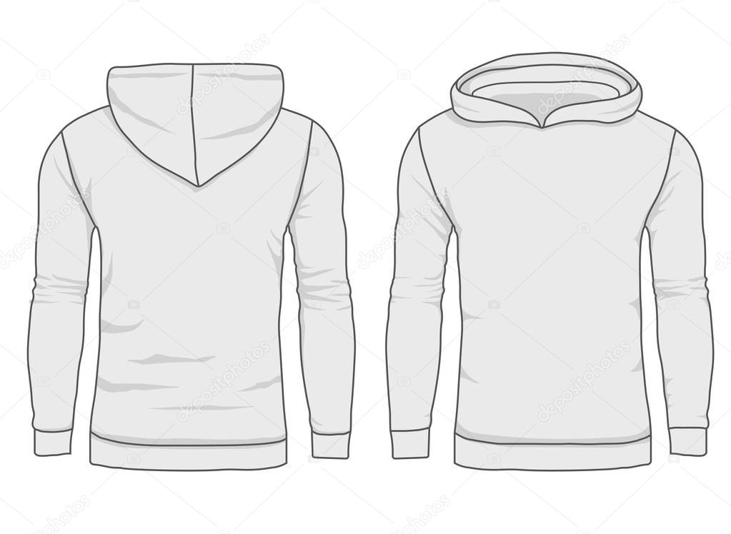 Hoody fashion, sweatshirt template. Realistic outerwear clothes mockup front and back view.