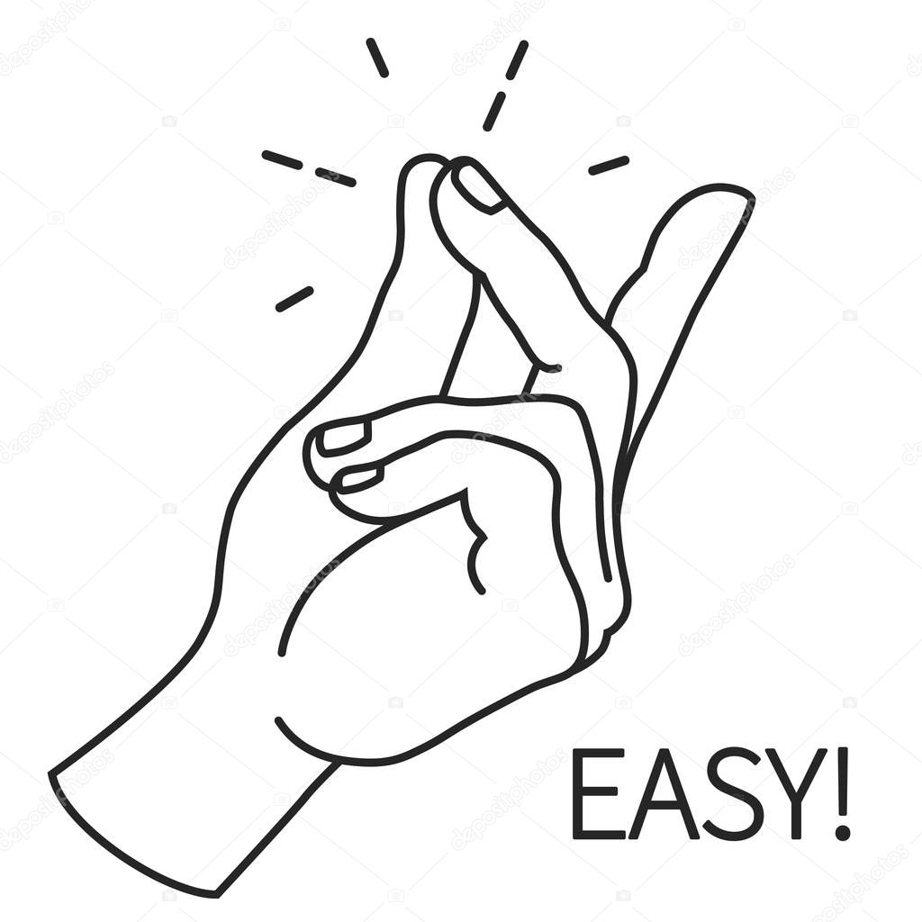 Finger Snapping Outlin, Hand Click Gesture. Easy Concept expression illustration. Human wrist palm and fingers flick. Vector