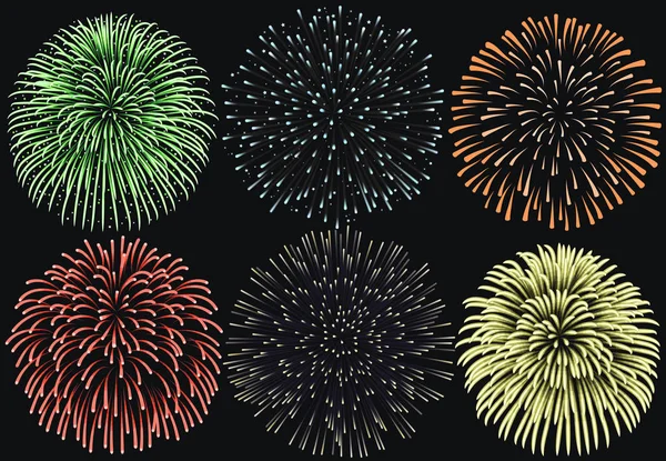 Feu d'artifice sur fond de nuit, feu d'artifice éclatant anniversaire — Image vectorielle