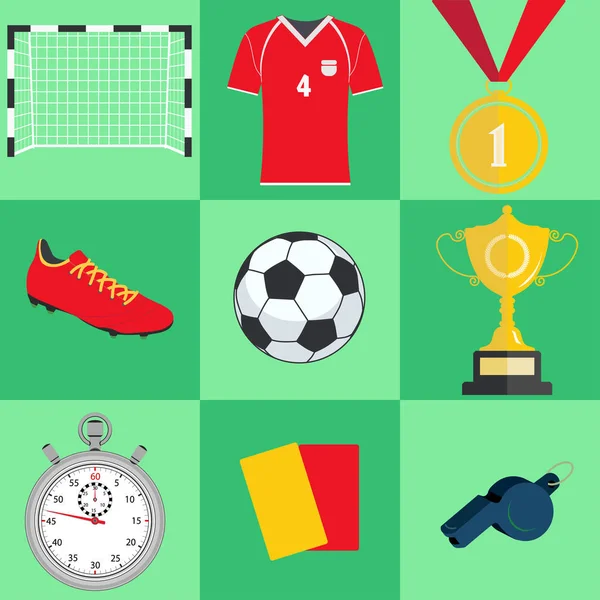 Voetbal set, voetbal apparatuur collectie vectorillustratie — Stockvector