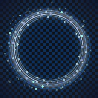 Mavi halka çerçeve. Glitter ile parlak sparkles yuvarlak. Daire çerçeveli, parlak ışık efekti dönen. Vektör