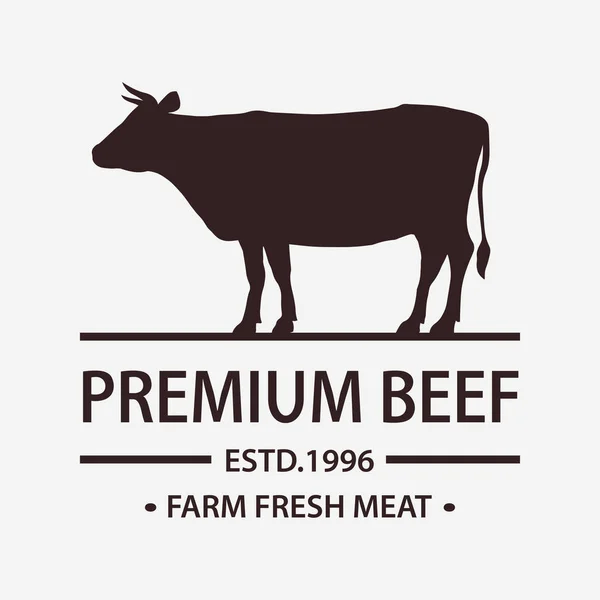 Butcher shop etikett. Badge med ko. Färskt nötkött vintage print. Slakteri kött. Vektor — Stock vektor