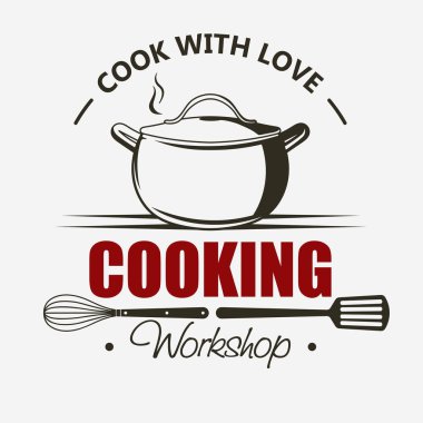 Pişirme sembolü, amblem seti, Sosepan Cook ve gıda Masterclass Etiketler şablonu. Vektör