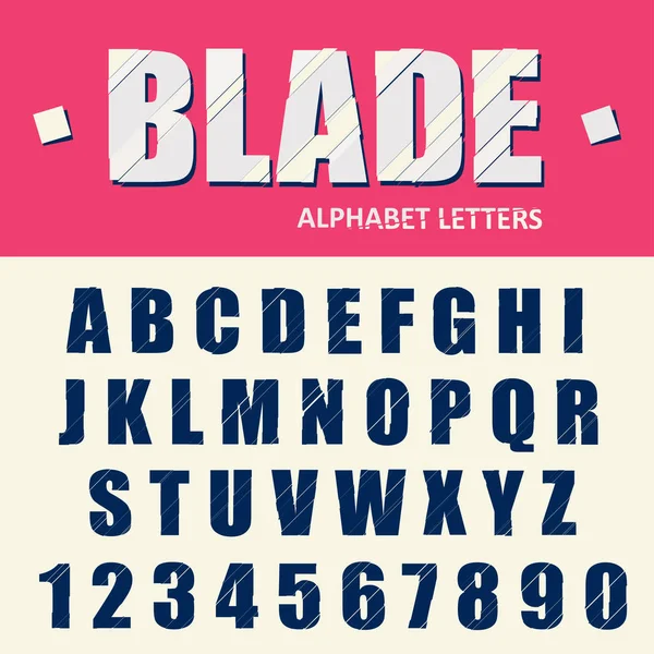 Gebrochen Alphabet, Panne moderne Buchstaben und Zahlen stilisierte Schrift. Vektor — Stockvektor