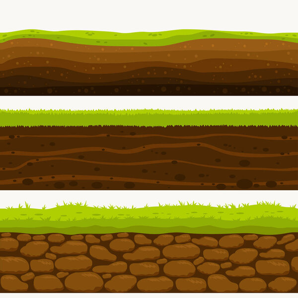 Soil Seamless layers ground layer. Stones and grass on dirts. Vector