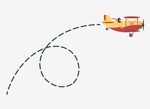 Pesawat dengan jalur pergerakan, rute pesawat, lintasan garis titik-titik - Stok Vektor