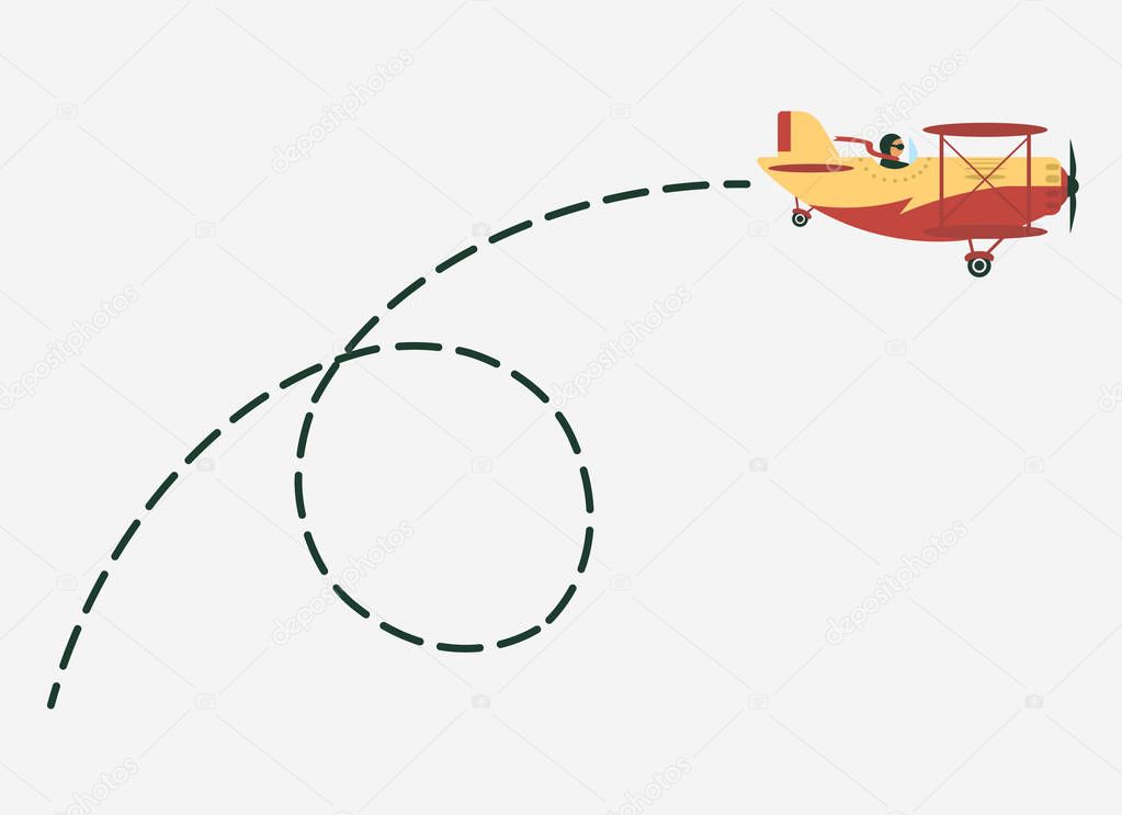 Plane with path of movement, airplane route, trajectory dotted line