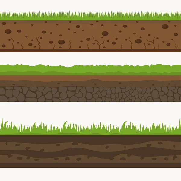 Soil Seamless layers ground layer. Stones and grass on dirts. Vector — Stock Vector