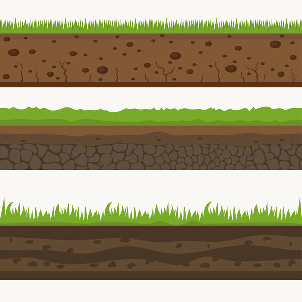 Soil Seamless layers ground layer. Stones and grass on dirts. Vector
