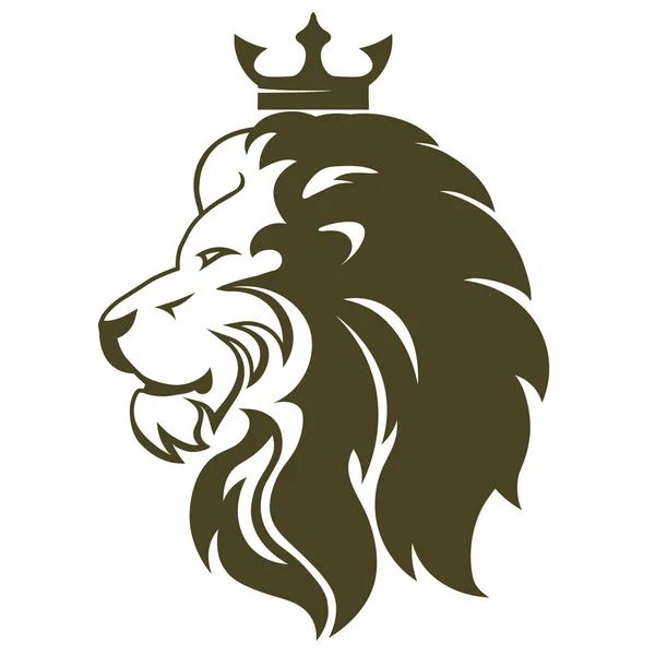 王冠を持つライオンの頭。ロイヤル猫プロファイル。ゴールデンラグジュアリーエンブレム。ベクトル — ストックベクタ