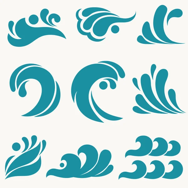 Elementos de diseño de agua. Icono de ola marina, diseño de símbolo oceánico. Vector — Vector de stock