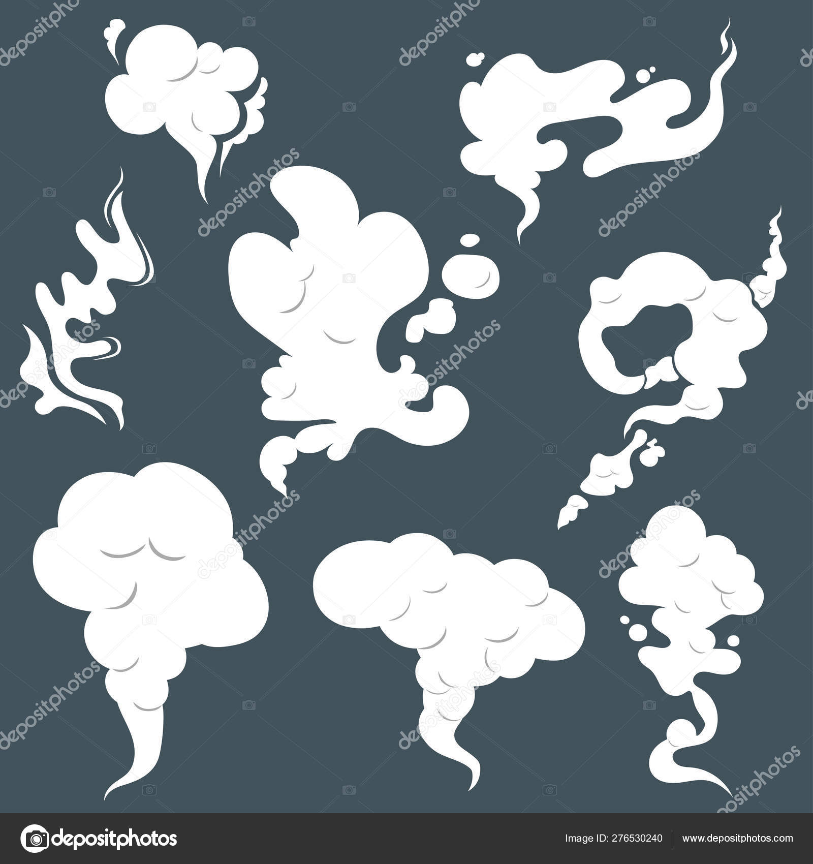 Smoke clouds. Steam cloud set. Fog flat isolated clipart. Steam smoke  clouds of cigarettes. Vector Stock Vector Image by ©ambassador80 #276530240