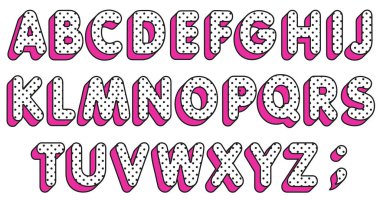Lol girly bebek abc. Polka alfabe harfleri kümesini noktalar. Pop art Font. Vektör