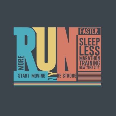 Run Maraton Tipografisi, t-shirt grafikleri, Spor moda baskı, New York. Vektör