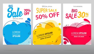 Satış Broşür Modern soyut geometrik çerçeve afiş, Renk soyut sıvı şekil. Vektör