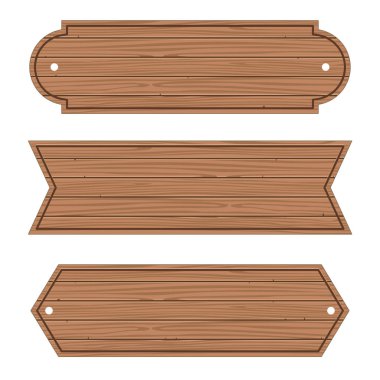 Karikatür ahşap bannerlar ahşap plakalar ayarlayın. Vektör