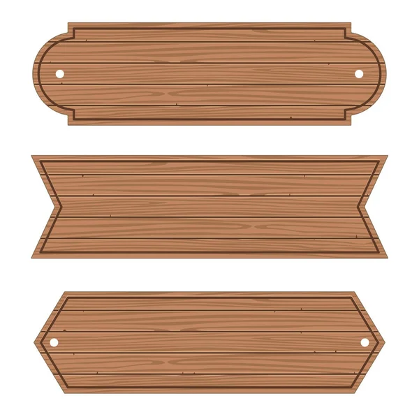 Banners de madera de dibujos animados Conjunto de tablones de madera. Vector — Vector de stock