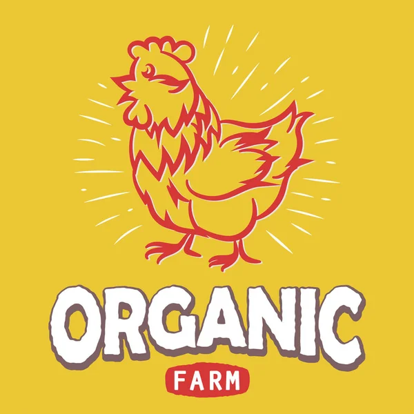 Etiqueta com uma silhueta de frango. Eco fazenda orgânica livre. Vetor — Vetor de Stock